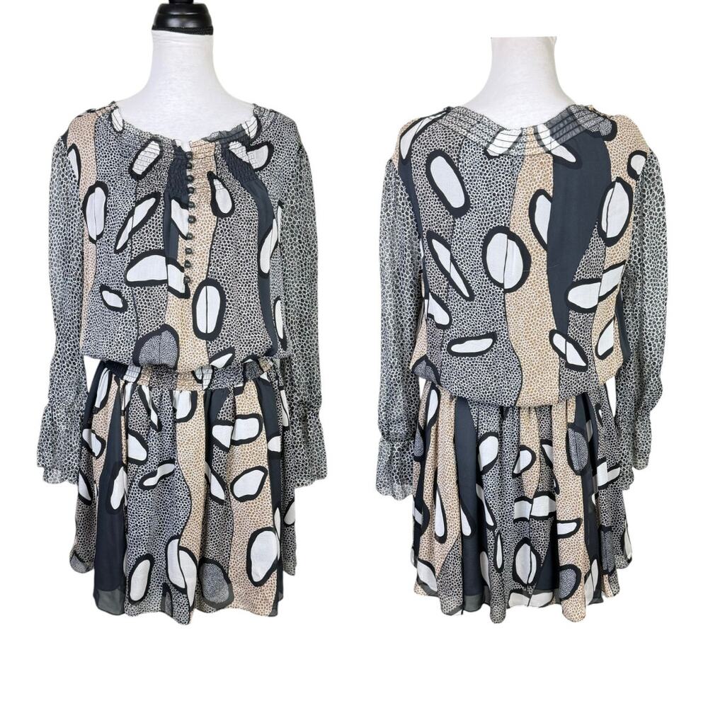 Diane Von Furstenberg DVF NWT Kelley Brown Black Printed 100% Silk Blouson Dress - Picture 4 of 15